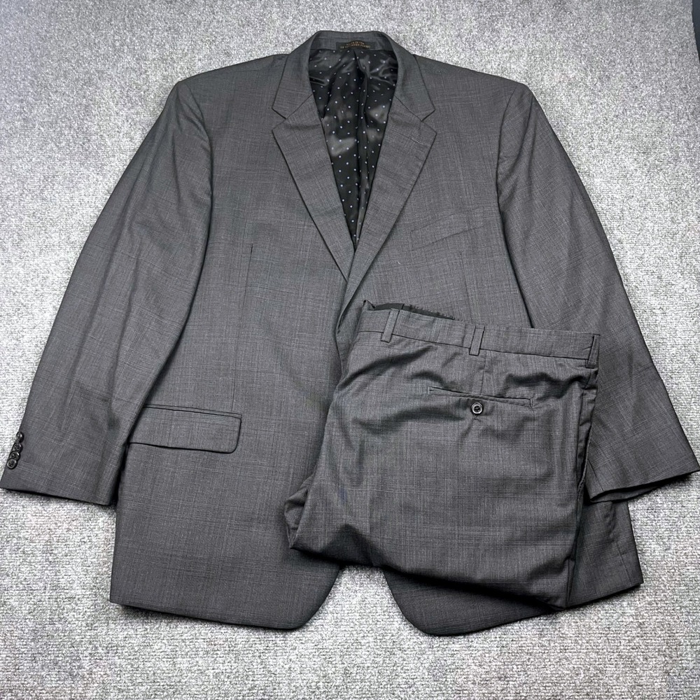 Jos A Bank Grey Glen Plaid Lanificio T.G. Di Fabio 130's 2 Piece Suit 50r 46x25 - Picture 1 of 16